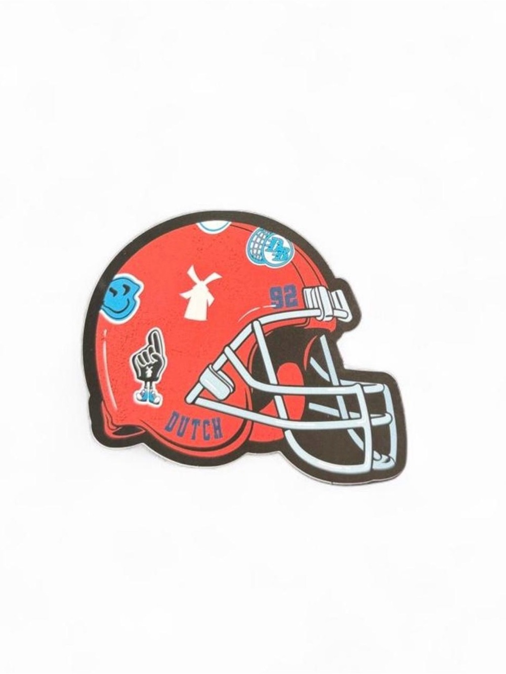 Dutch Bros Red Football Helmet Sticker with Blue Accents